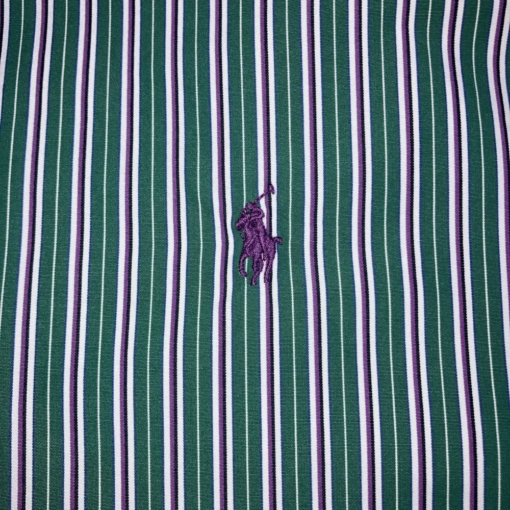 Polo Ralph Lauren Shirt Mens 2XLT Green Purple Striped Button Down Classic‎ Fit